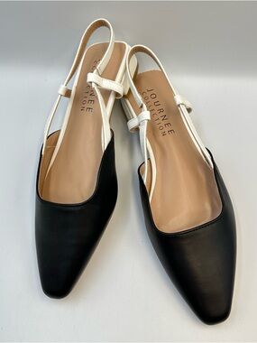 Journee Collection Paislee Black White Slingback Flat Womens 6.5 Square Toe